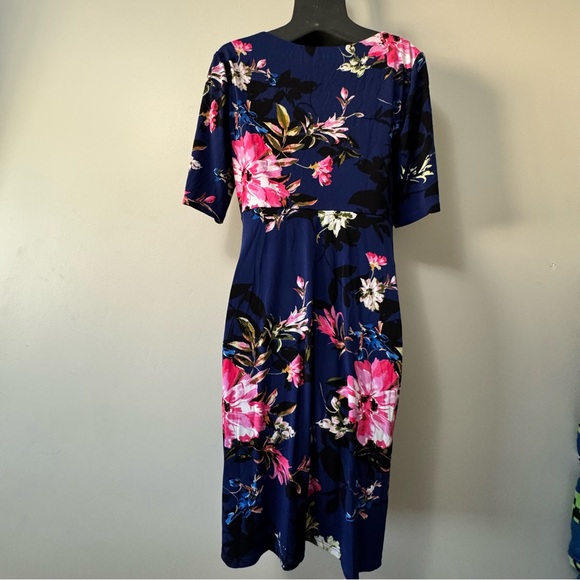 Laura Pink Ruched Wrap Midi Dress with Cowl Neck - Picture 3 of 8